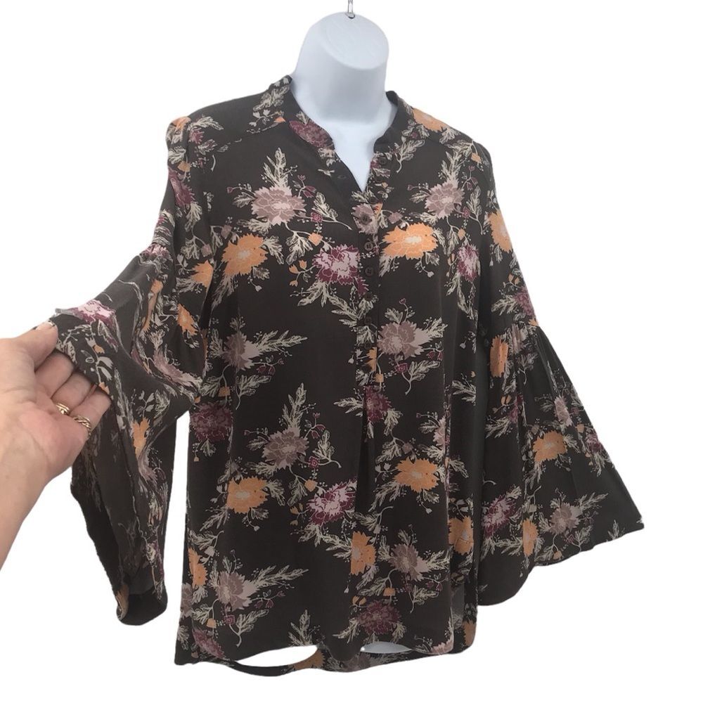 Free People Chocolate Brown Floral Boho Tunic Top Sz.sm